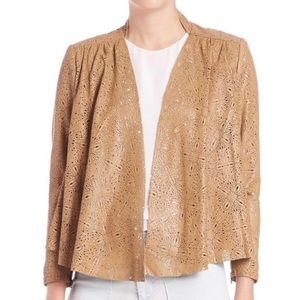 Alice + Olivia Vanna Neutral Tan Laser Cut Swing Leather Jacket